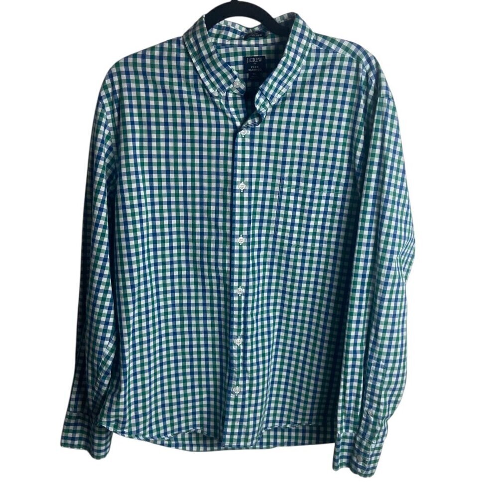 J Crew Men's Size Xl Flex Washed Slim Untucked Gingham Plaid Button Down Shirt